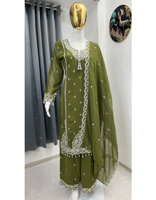 Load image into Gallery viewer, Festive Women Top Palazzo Dupatta Suit mahezon
