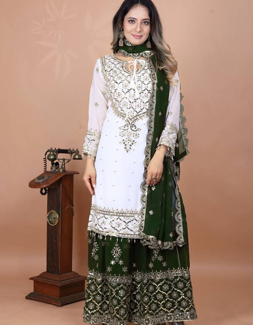 Load image into Gallery viewer, Festive  Green Women’s Top Sharara Palazzo Dupatta Suit mahezon
