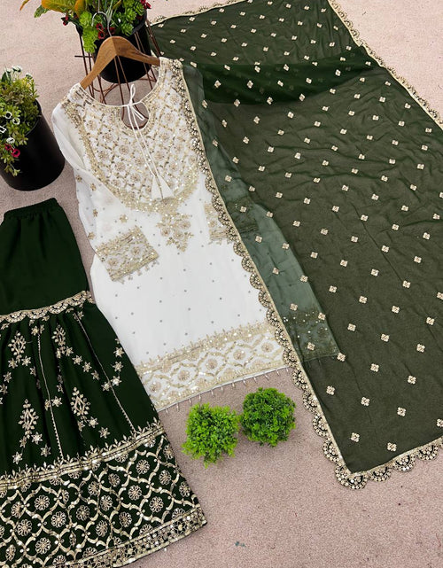 Load image into Gallery viewer, Festive  Green Women’s Top Sharara Palazzo Dupatta Suit mahezon
