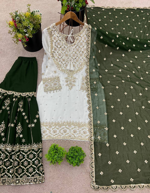 Load image into Gallery viewer, Festive  Green Women’s Top Sharara Palazzo Dupatta Suit mahezon
