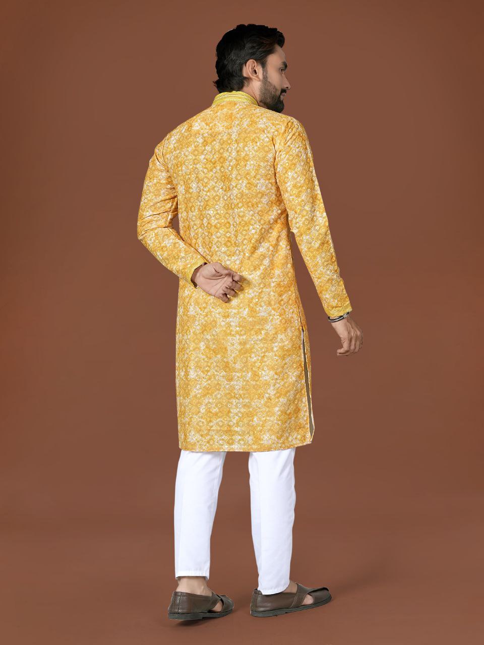 Festive Indian Cotton Lucknowi Men Kurta Pajama Set for Haldi Wedding mahezon