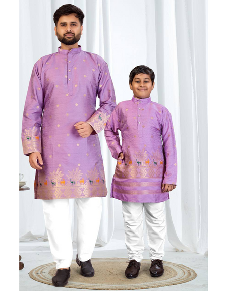 Festive Indian Traditional Father and Son Same Matching Kurta Pajama Set mahezon