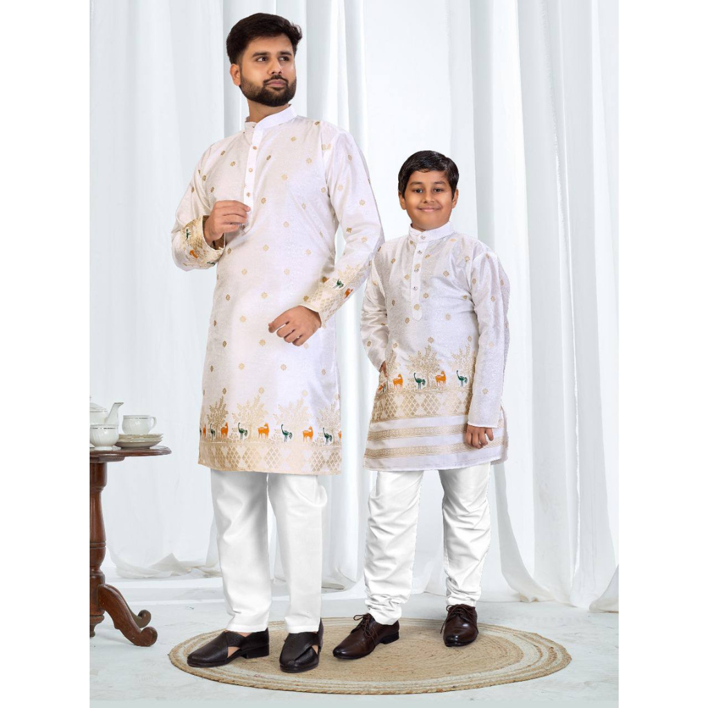 Festive Indian Traditional Father and Son Same Matching Kurta Pajama Set mahezon
