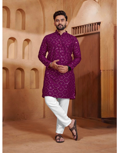 Load image into Gallery viewer, Festive Mirror Work Stylish Men’s Kurta Pajama Set mahezon
