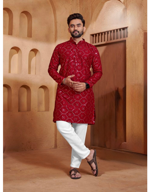 Load image into Gallery viewer, Festive Mirror Work Stylish Men’s Kurta Pajama Set mahezon
