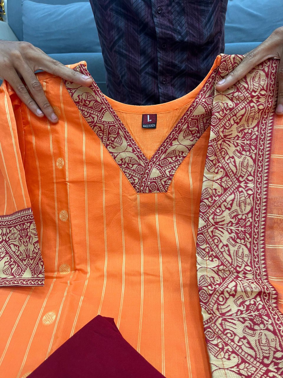 Festive Orange Cotton Women Kurti Leggings with Dupatta Set mahezon