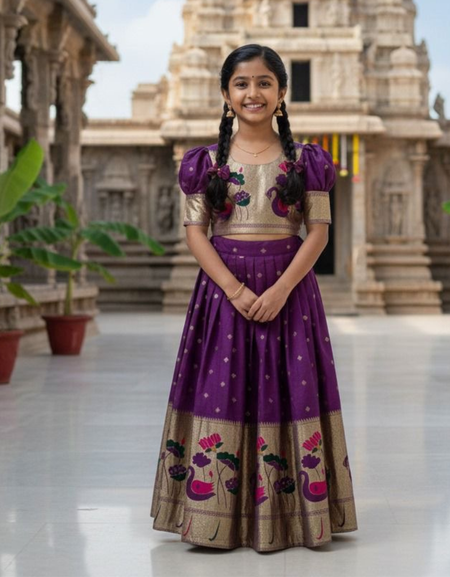 Festive Paithani Kids Girl Lehenga Choli Set mahezon