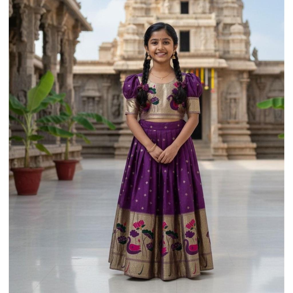Festive Paithani Kids Girl Lehenga Choli Set mahezon