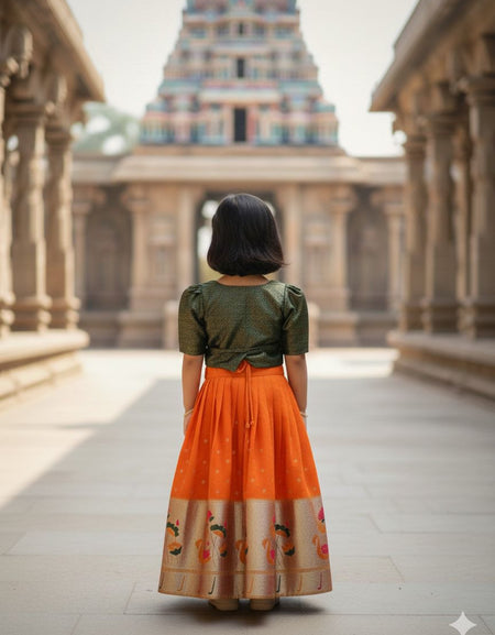 Festive Paithani Kids Girls Lehenga Choli Set mahezon