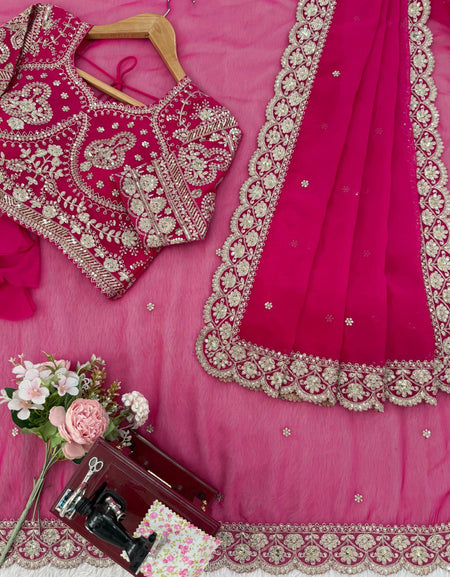 Festive Pink Designer Women’s Saree with unstitched Blouse mahezon