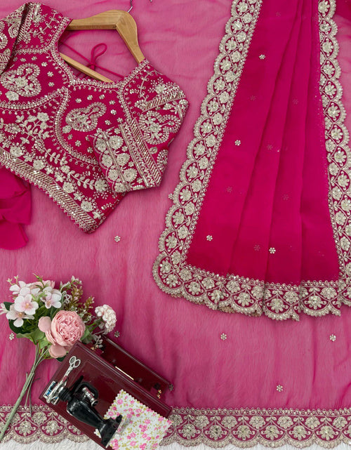 Load image into Gallery viewer, Festive Pink Designer Women’s Saree with unstitched Blouse mahezon
