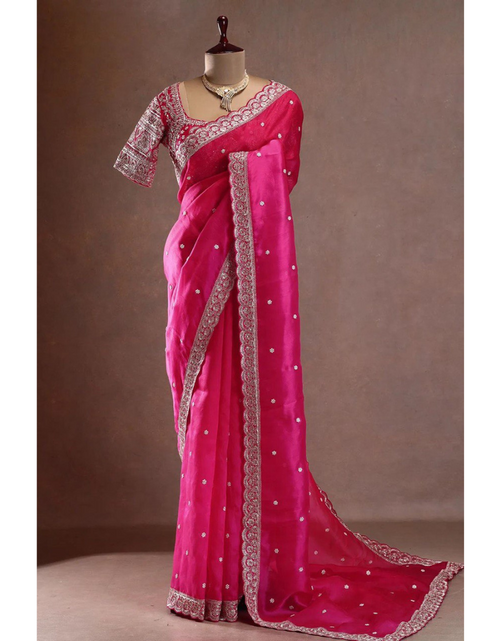 Load image into Gallery viewer, Festive Pink Designer Women’s Saree with unstitched Blouse mahezon

