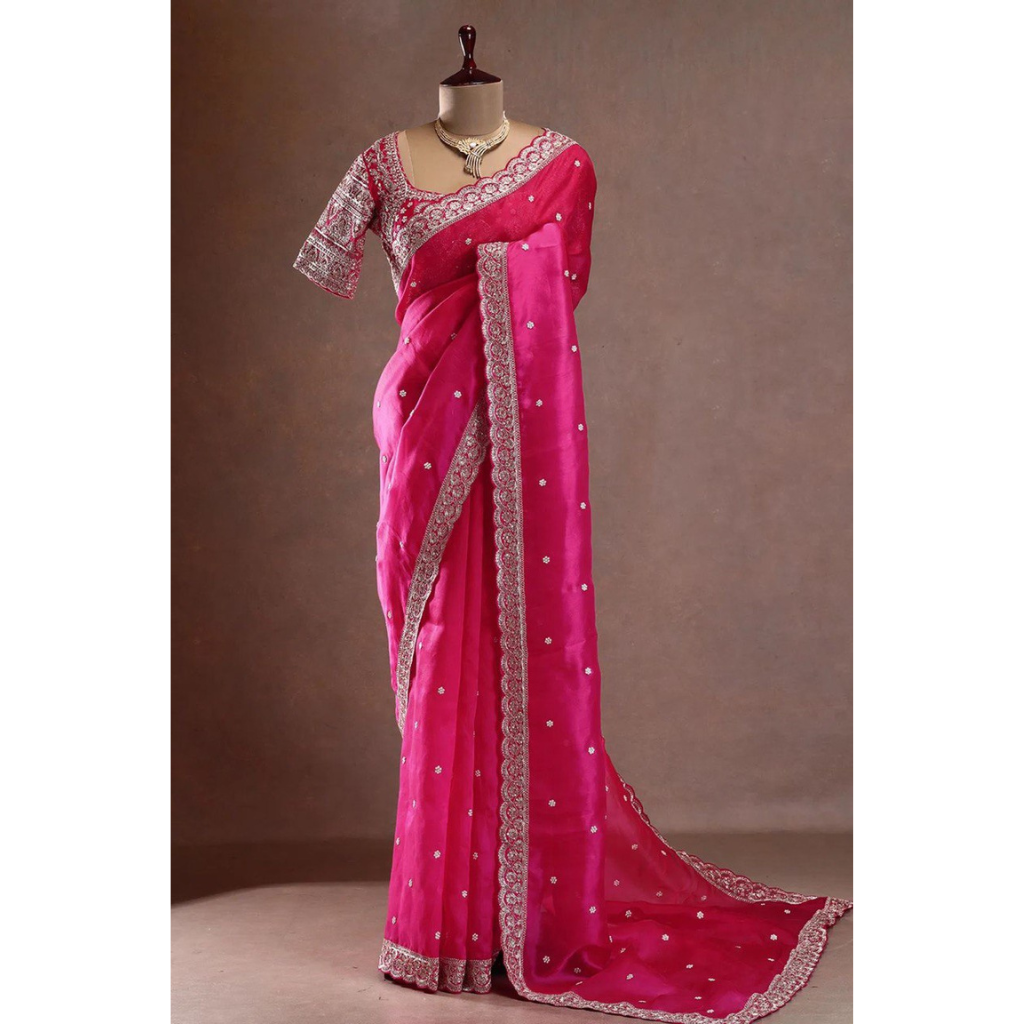Festive Pink Designer Women’s Saree with unstitched Blouse mahezon