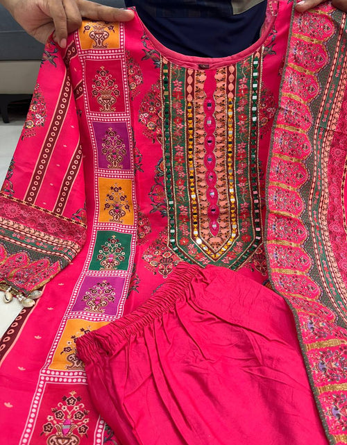 Load image into Gallery viewer, Festive Floral Pink Women’s Kurti Pent Dupatta Set mahezon
