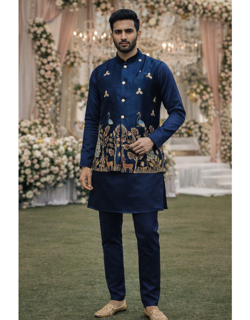 Load image into Gallery viewer, Festive Premium Men’s Kurta Pajama Jacket Set
