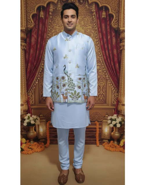 Load image into Gallery viewer, Festive Premium Men’s Kurta Pajama Jacket Set
