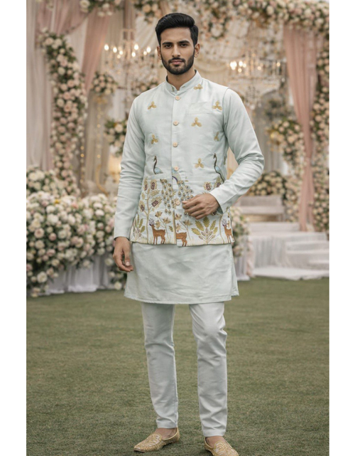 Load image into Gallery viewer, Festive Premium Men’s Kurta Pajama Jacket Set
