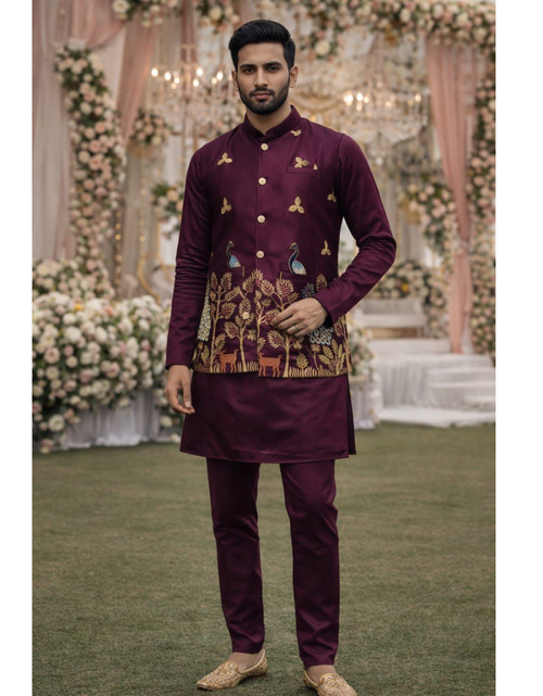 Load image into Gallery viewer, Festive Premium Men’s Kurta Pajama Jacket Set

