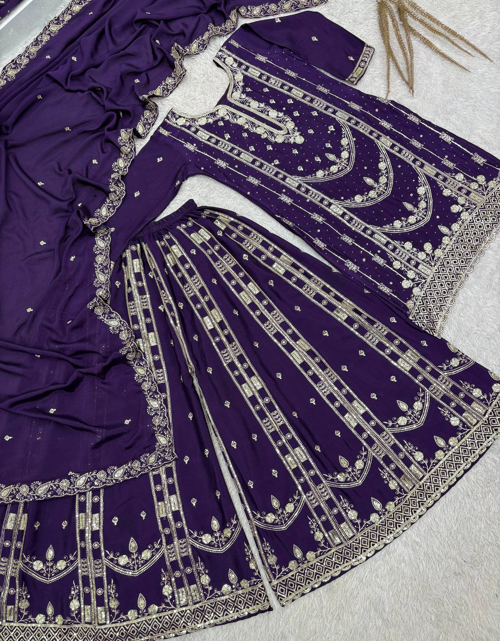 Festive Readymade Sequence Embroidered Women Top Palazzo Dupatta Suit Dress mahezon