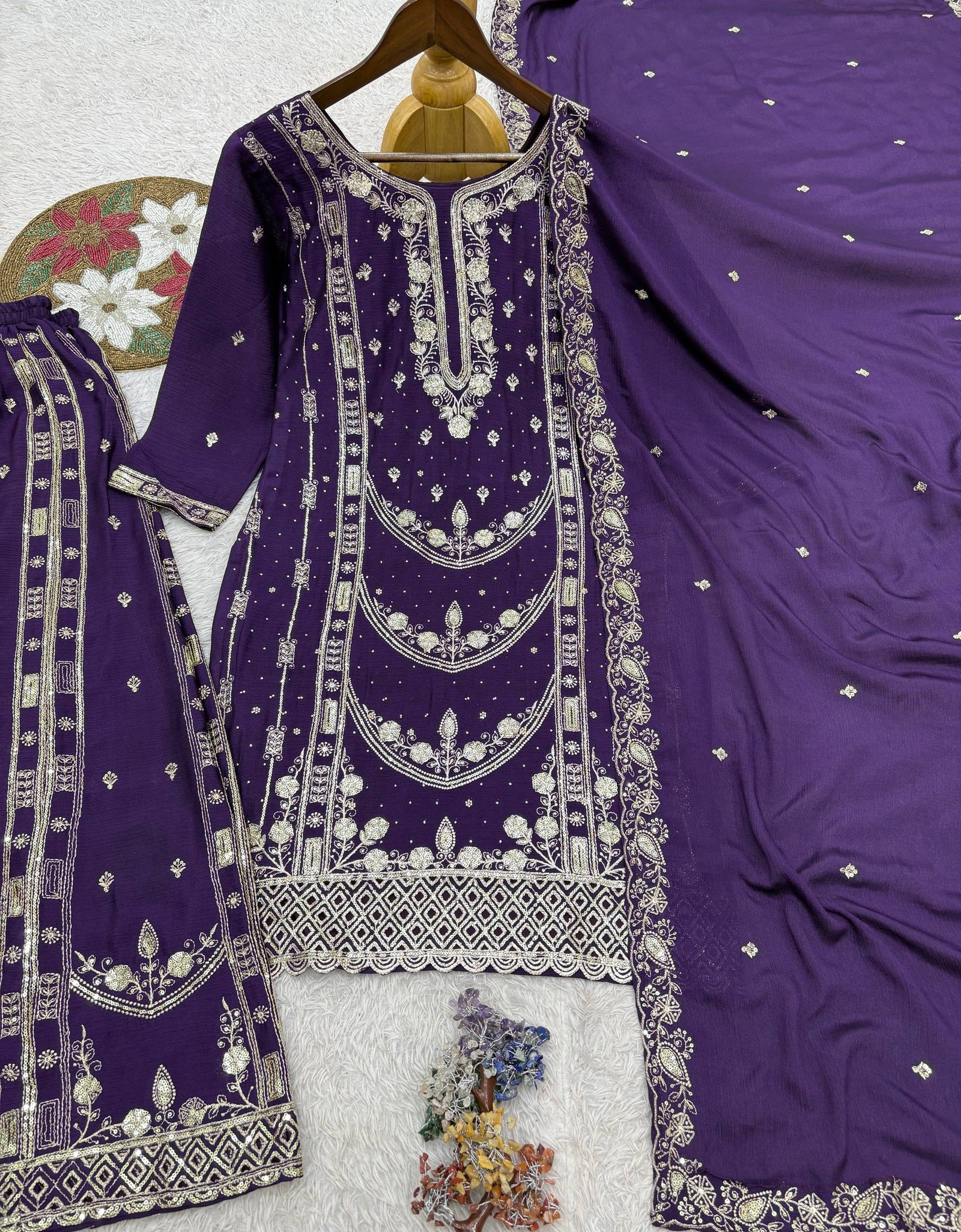 Festive Readymade Sequence Embroidered Women Top Palazzo Dupatta Suit Dress mahezon