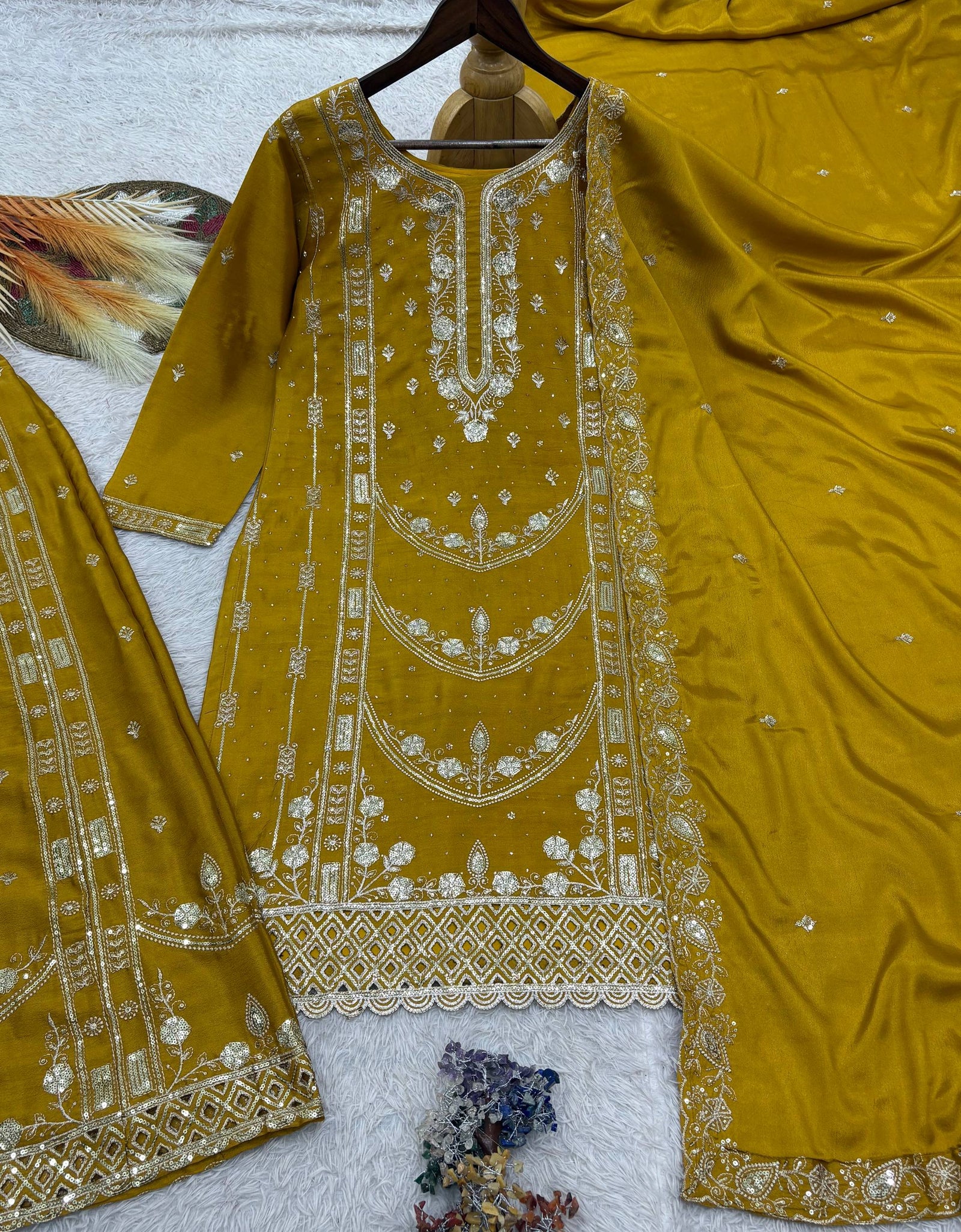 Festive Readymade Sequence Embroidered Women Top Palazzo Dupatta Suit Dress mahezon