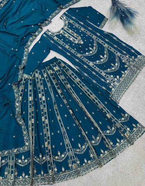 Load image into Gallery viewer, Festive Readymade Sequence Embroidered Women Top Palazzo Dupatta Suit Dress mahezon
