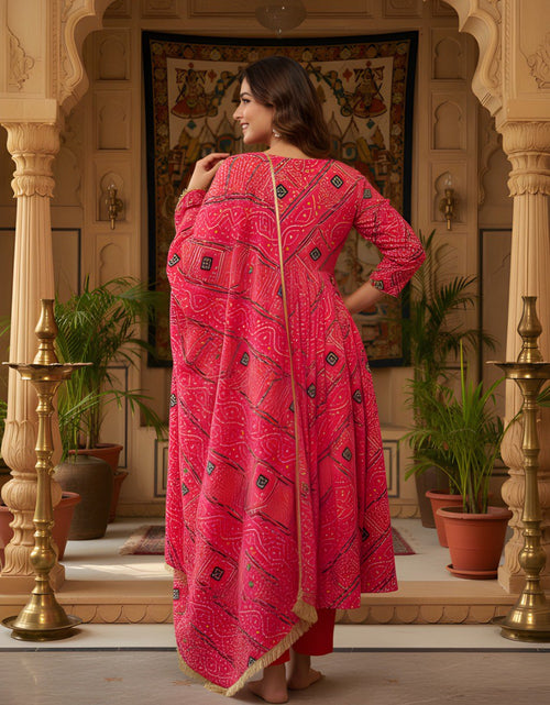 Load image into Gallery viewer, Red Bandhani Print Women Kurti with Pant and Dupatta mahezon
