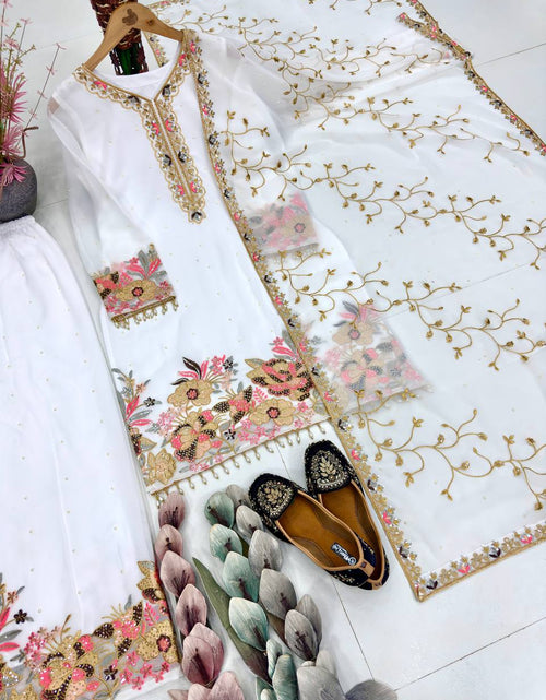 Load image into Gallery viewer, Festive Sequence Embroidered Women Top Palazzo Dupatta Suit Dress mahezon

