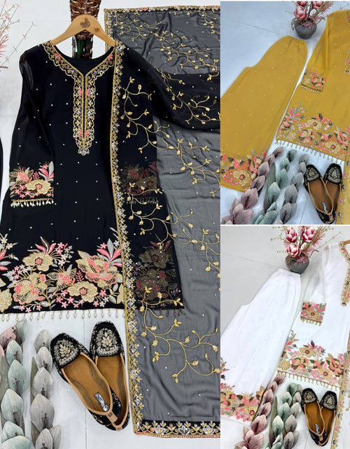 Load image into Gallery viewer, Festive Sequence Embroidered Women Top Palazzo Dupatta Suit Dress mahezon
