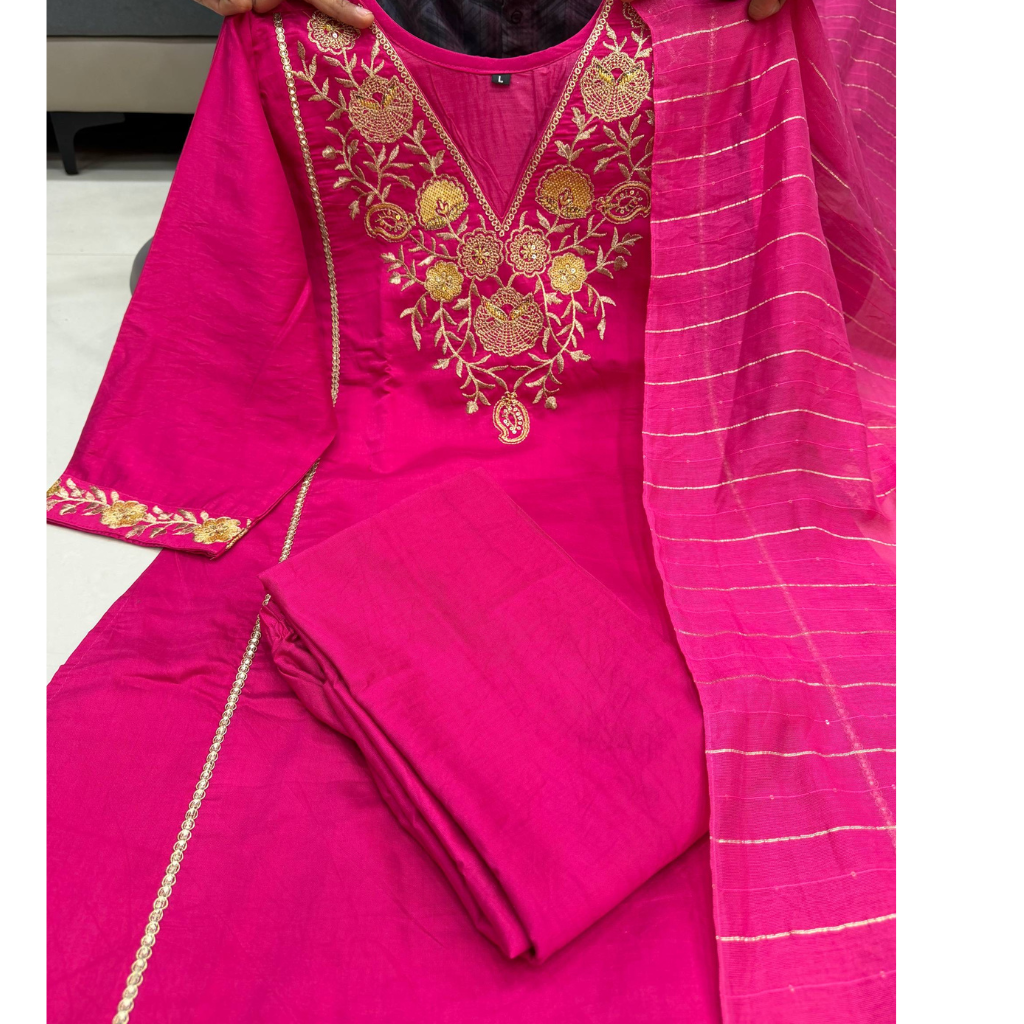 Festive Silk Women’s Kurti Pant Dupatta Suit mahezon