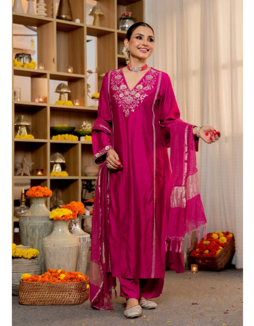 Load image into Gallery viewer, Festive Silk Women’s Kurti Pant Dupatta Suit mahezon

