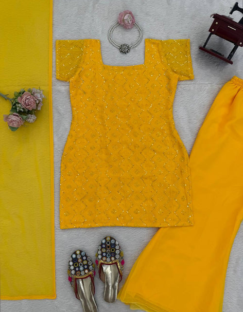 Load image into Gallery viewer, Festive Special Georgette Women Kurti Pant Dupatta Set mahezon
