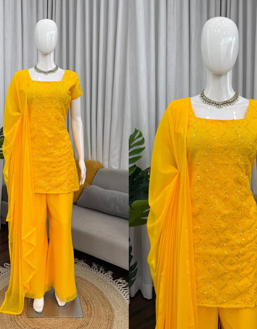 Load image into Gallery viewer, Festive Special Georgette Women Kurti Pant Dupatta Set mahezon
