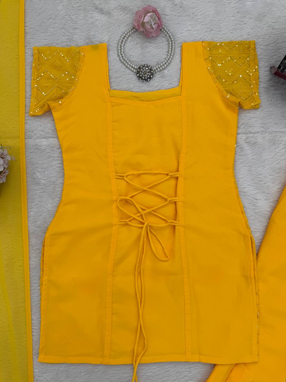 Festive Special Georgette Women Kurti Pant Dupatta Set mahezon