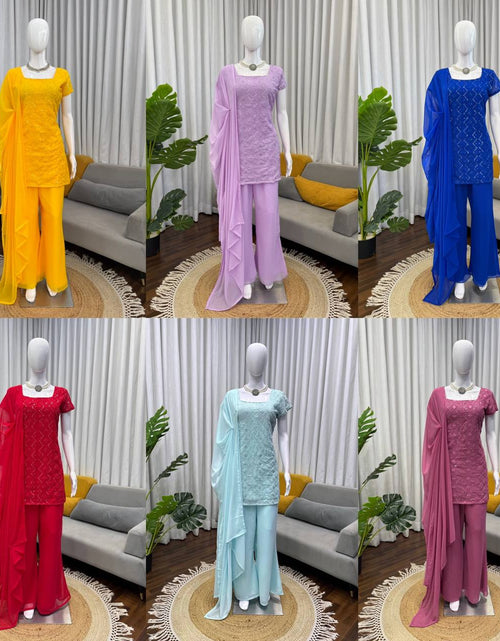 Load image into Gallery viewer, Festive Special Georgette Women Kurti Pant Dupatta Set mahezon
