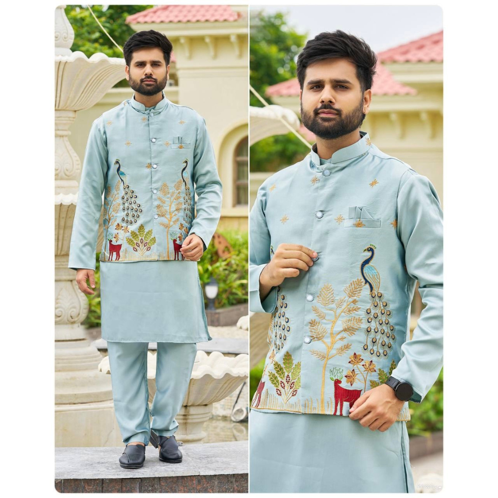 Festive Stylish Men Kurta Pajama with Jacket mahezon