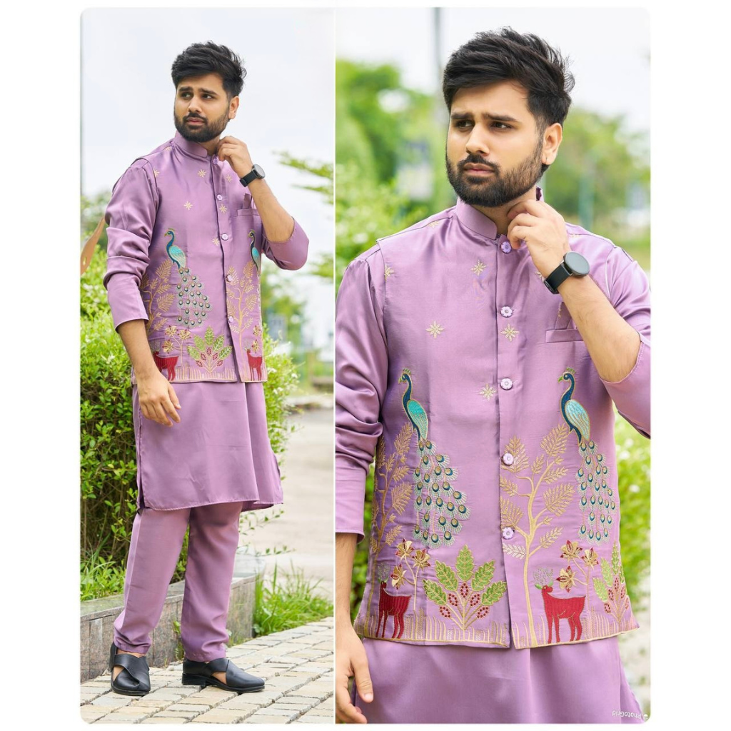 Festive Stylish Men Kurta Pajama with Jacket mahezon