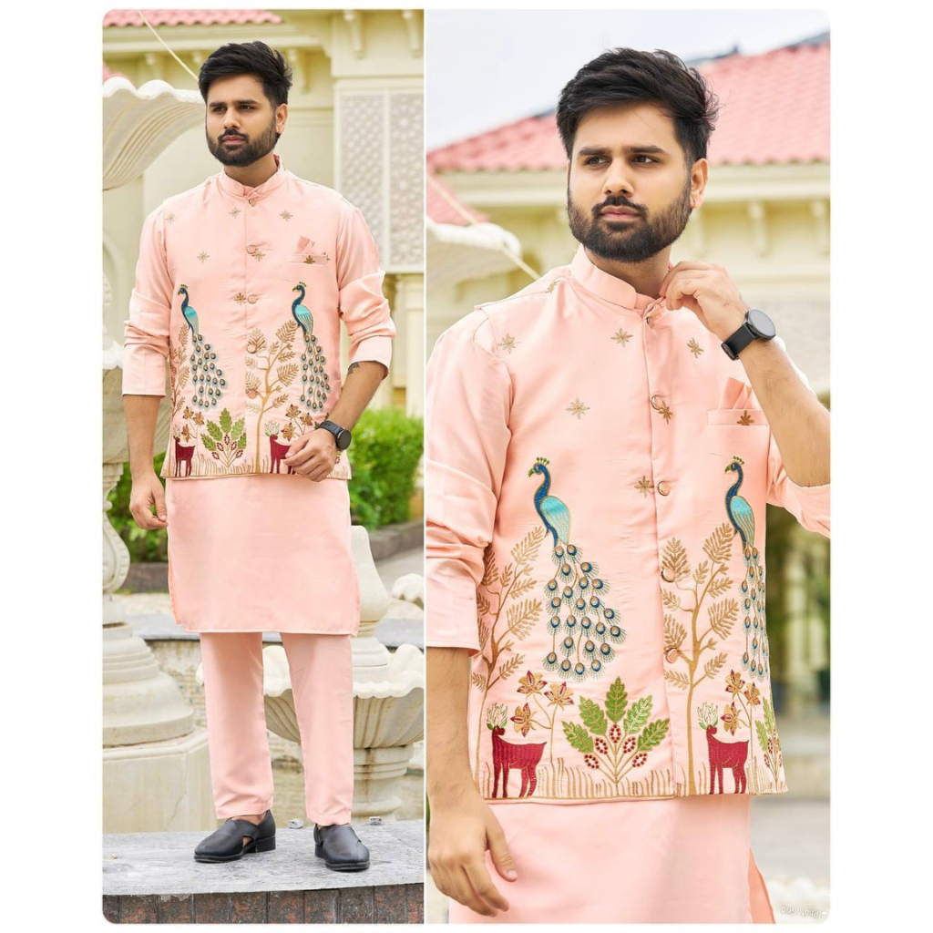Festive Stylish Men Kurta Pajama with Jacket mahezon