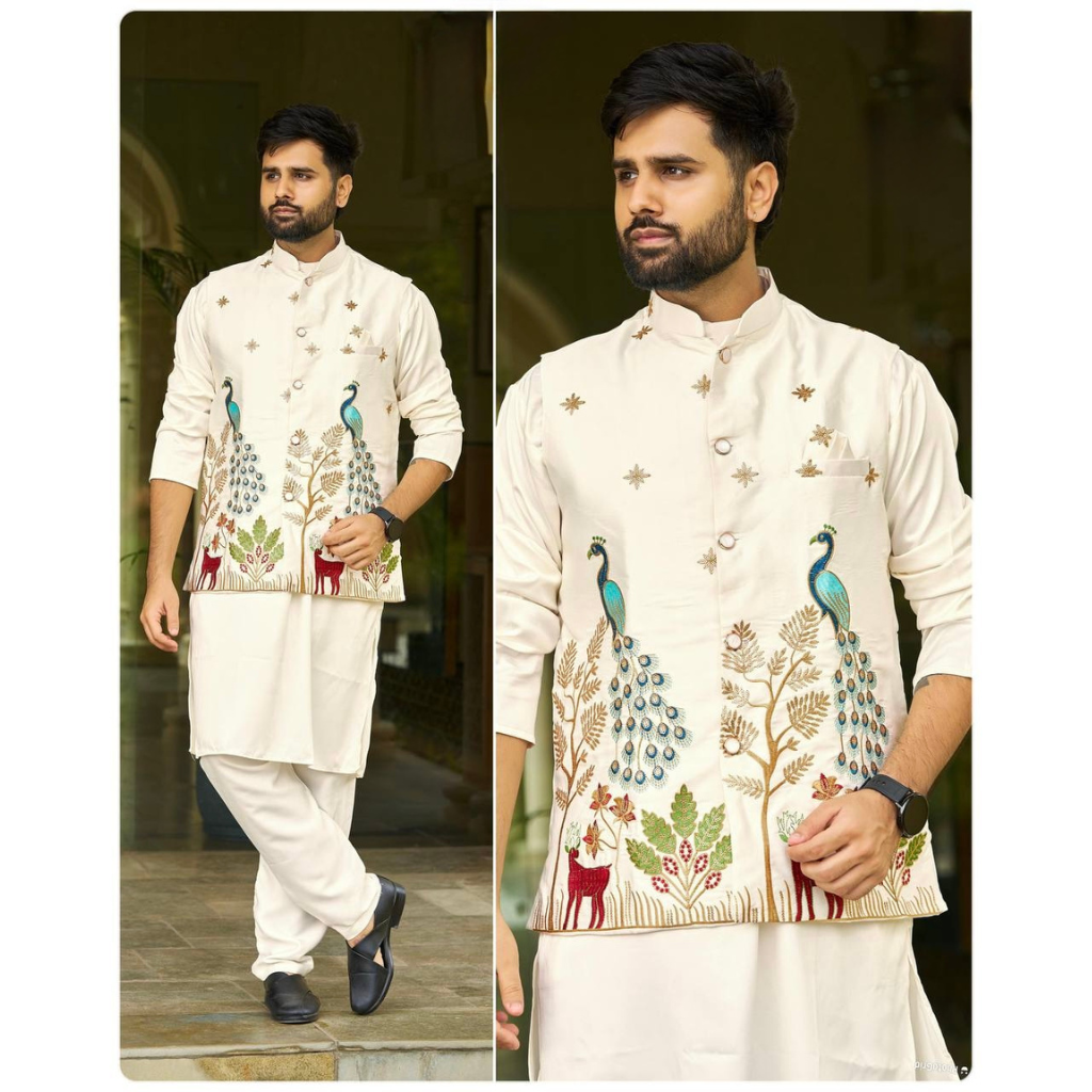 Festive Stylish Men Kurta Pajama with Jacket mahezon