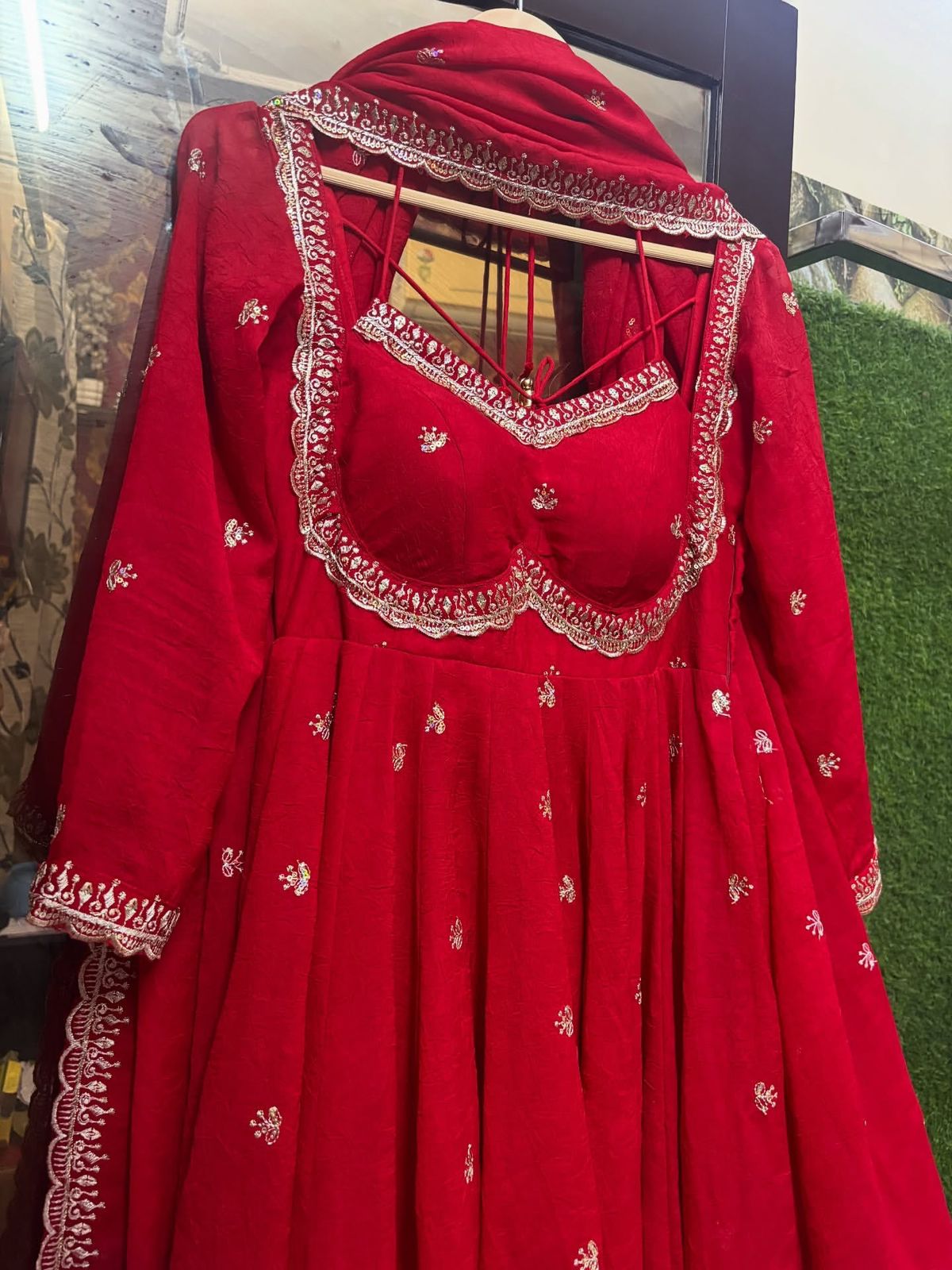Festive Traditional Ethnic Red Women Gown Dupatta mahezon