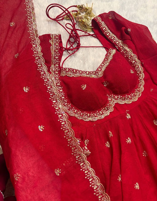 Load image into Gallery viewer, Festive Traditional Ethnic Red Women Gown Dupatta mahezon
