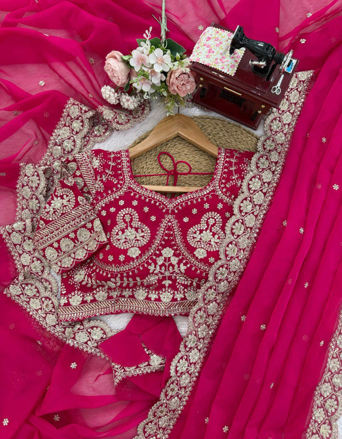 Load image into Gallery viewer, Festive Pink Designer Women’s Saree with unstitched Blouse mahezon
