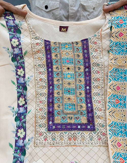 Load image into Gallery viewer, Festive White Embroidery work Women Kurti Pant Dupatta Suit mahezon
