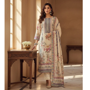 Festive White Embroidery work Women Kurti Pant Dupatta Suit mahezon