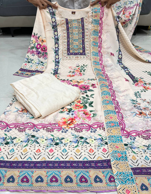 Load image into Gallery viewer, Festive White Embroidery work Women Kurti Pant Dupatta Suit mahezon
