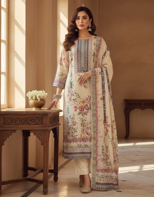 Load image into Gallery viewer, Festive White Embroidery work Women Kurti Pant Dupatta Suit mahezon
