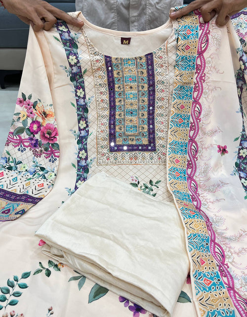 Load image into Gallery viewer, Festive White Embroidery work Women Kurti Pant Dupatta Suit mahezon
