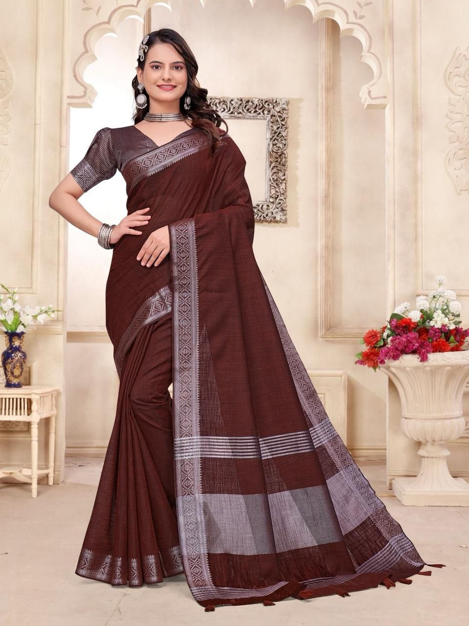 Traditional Indian Couples Same Matching Men Kurta Pajama and Women Saree Blouse Outfits Set mahezon