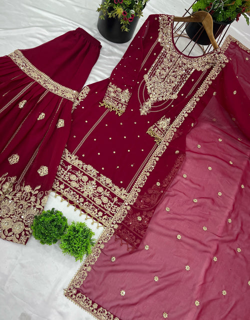 Load image into Gallery viewer, Festive Embroidery Women Top Palazzo Dupatta Suit mahezon

