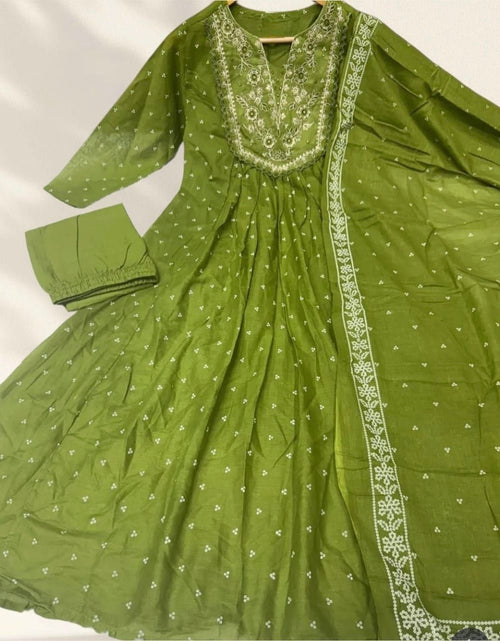 Load image into Gallery viewer, Festive Anarkali Cotton Women’s Kurta Pant Set with Dupatta mahezon
